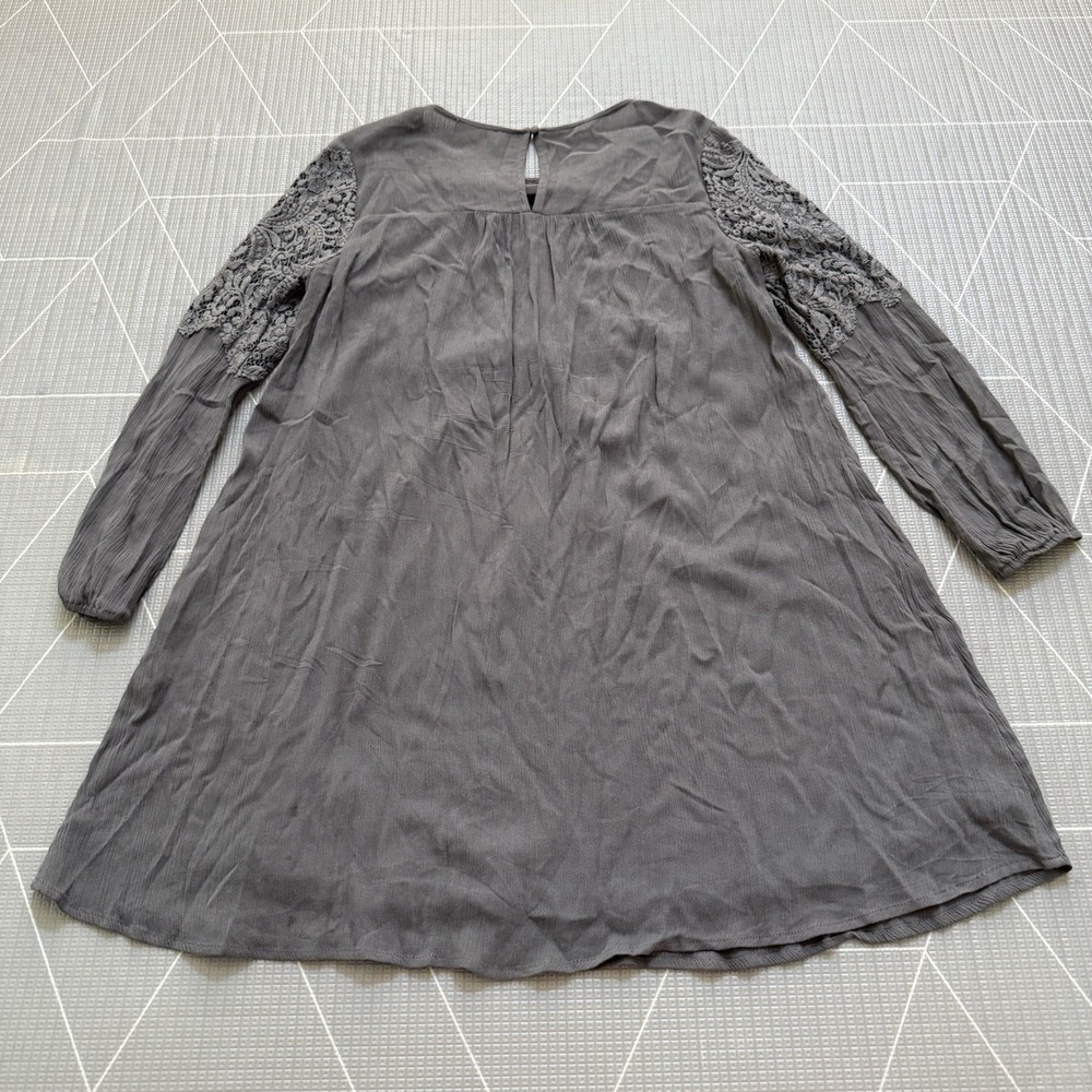 Altar'd State Dress Sz L Green Gray Scalloped Lace Fit And Flair Long Sleeve - Picture 2 of 8